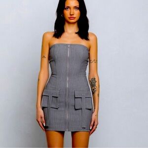 #088 Gray cargo tube mini dress